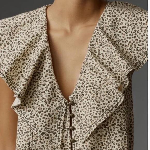 NWT Pilcro By Anthro V-Neck Ruffle Denim Mini Dress - Picture 2 of 12